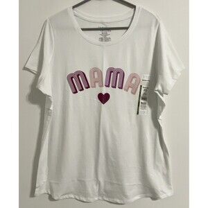 Maternity Shirt Women's XL White Pink Heart Mama Graphic Tee Pregnancy Baby NEW